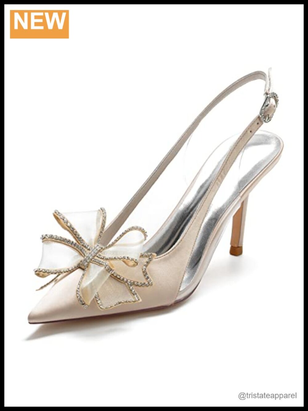 Pointed Toe Slingback Satin High Heel Pumps with Bow Bridal Wedding Shoes